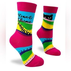 •Rise & Shine• Funny Colorful Cat Lovers Women’s Novelty Crew Socks